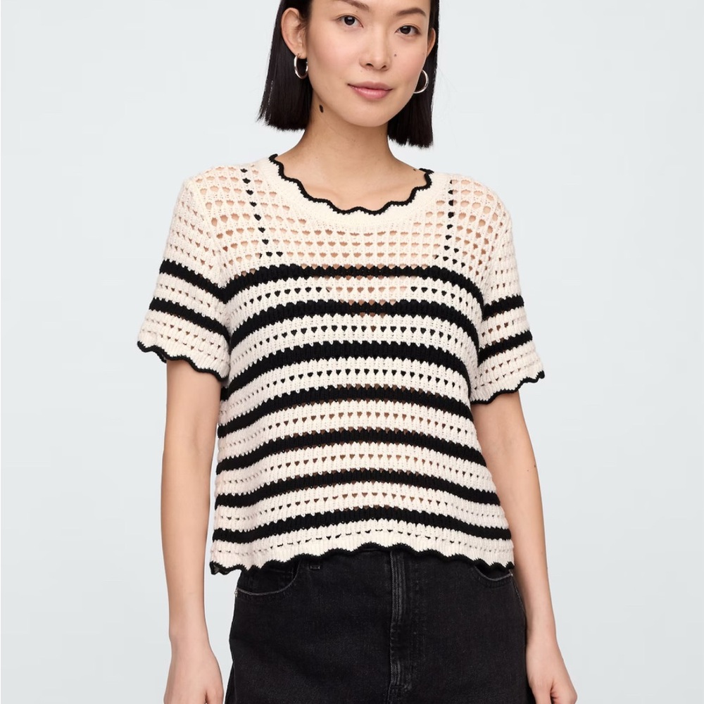 Striped Black and Off White Crochet Top